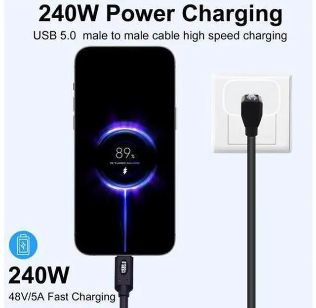 Alt view image 2 of 7 - Vszerda 90 Degree USB C Thunderbolt Cable 2FT, 80Gbps Thunderbolt 5 Cable, 240W Power, Dual 8K Display, 120Gbps Bandwith, Up Down Angle Type C Cord Compatible with iPhone16/15, Laptops, Phones