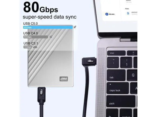 Alt view image 3 of 7 - Vszerda 90 Degree USB C Thunderbolt Cable 2FT, 80Gbps Thunderbolt 5 Cable, 240W Power, Dual 8K Display, 120Gbps Bandwith, Up Down Angle Type C Cord Compatible with iPhone16/15, Laptops, Phones