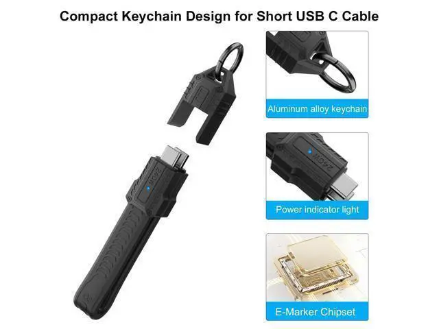 Alt view image 2 of 7 - Vszerda USB C Cable Keychain, 240W USB C Keychain Cable, 80Gbps Data Transfer, 8K 60Hz Video Display for iPhone 16 15, Thunderbolt 4/3, Laptop, External SSD, in Black 13cm