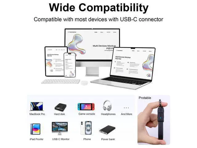 Alt view image 6 of 7 - Vszerda USB C Cable Keychain, 240W USB C Keychain Cable, 80Gbps Data Transfer, 8K 60Hz Video Display for iPhone 16 15, Thunderbolt 4/3, Laptop, External SSD, in Black 13cm