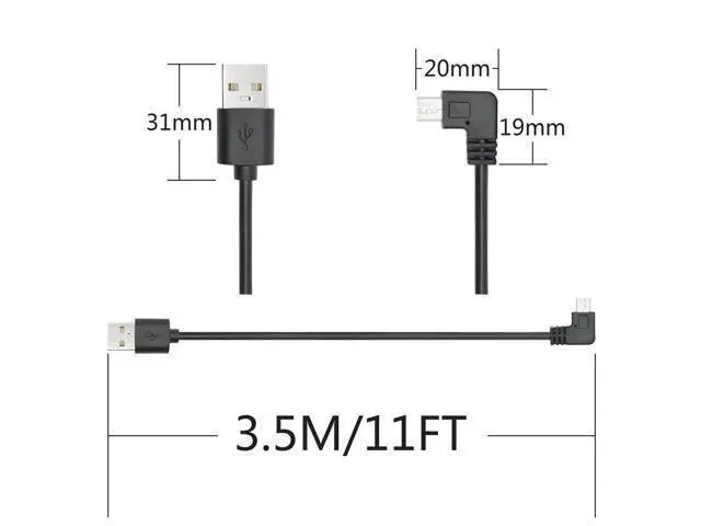 Alt view image 7 of 7 - Vszerda 90 Degree Micro USB Power Cable 11FT, Right Angle USB Dash Cam Charging Cord, for Car Dash Cam, Phones and Other Micro USB Devices Charging