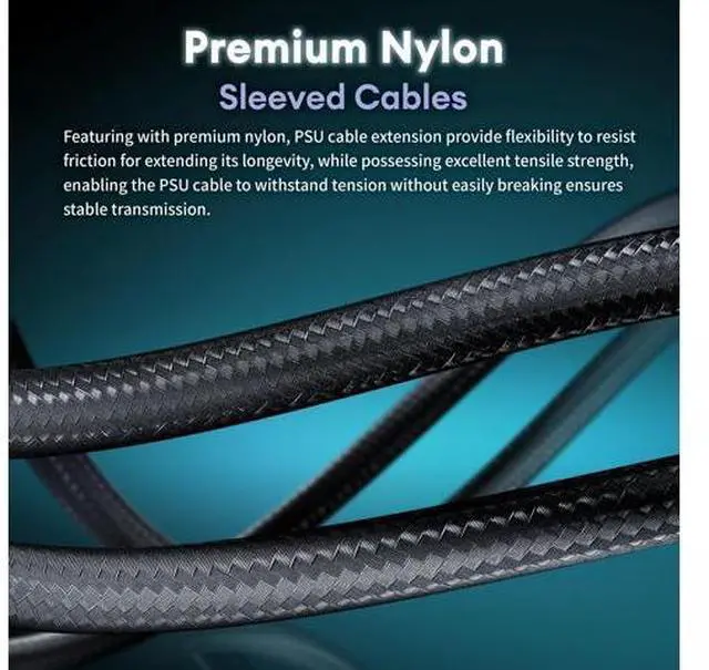 Alt view image 3 of 5 - Vszerda 18AWG PSU Cable Extension, Soft Braided Cable Extension PC, 1x24Pin ATX / 1x8Pin(4+4) EPS / 2x8Pin(6+2) PCI-e PSU Extension Cable Kit, 30cm with Combs, Black