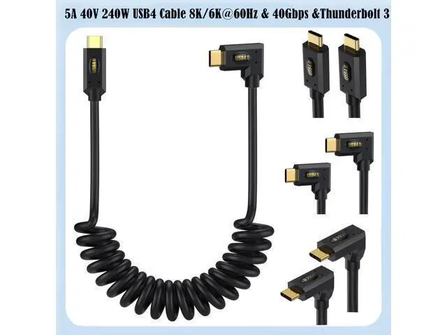 Alt view image 3 of 6 - Vszerda USB4.0 Cable Spring Coiled, USB C to USB C Cord 8K/6K @60hz 40Gbps 240W Fast Data Charging Type C Spring Spiral Cord Cables, 4FT/1.2M (Male to Male, Up/Down to Up/Down)