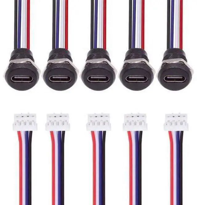 Main image of Vszerda DIY OEM 5pcs Type C Female Socket to 4Pin Header 24AWG Cable Pitch=2.0mm Panel Mount Type DC 5V Power Data