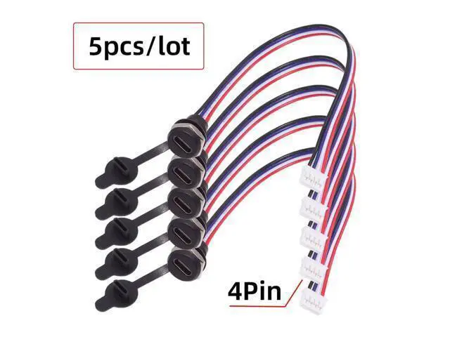Alt view image 2 of 7 - Vszerda DIY OEM 5pcs Type C Female Socket to 4Pin Header 24AWG Cable Pitch=2.0mm Panel Mount Type DC 5V Power Data