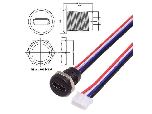 Alt view image 3 of 7 - Vszerda DIY OEM 5pcs Type C Female Socket to 4Pin Header 24AWG Cable Pitch=2.0mm Panel Mount Type DC 5V Power Data