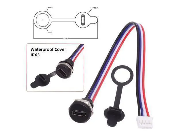 Alt view image 4 of 7 - Vszerda DIY OEM 5pcs Type C Female Socket to 4Pin Header 24AWG Cable Pitch=2.0mm Panel Mount Type DC 5V Power Data