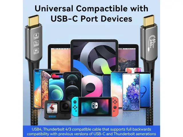 Alt view image 7 of 7 - Vszerda USB4 Cable with Thunderbolt 4, 240W Charging, 40Gbps Data, 8K@60Hz 4K120Hz HDR, PD3.1, USB C to USB C, for MacBook M1-M3, Mac Studio, Laptops, Monitor 2M