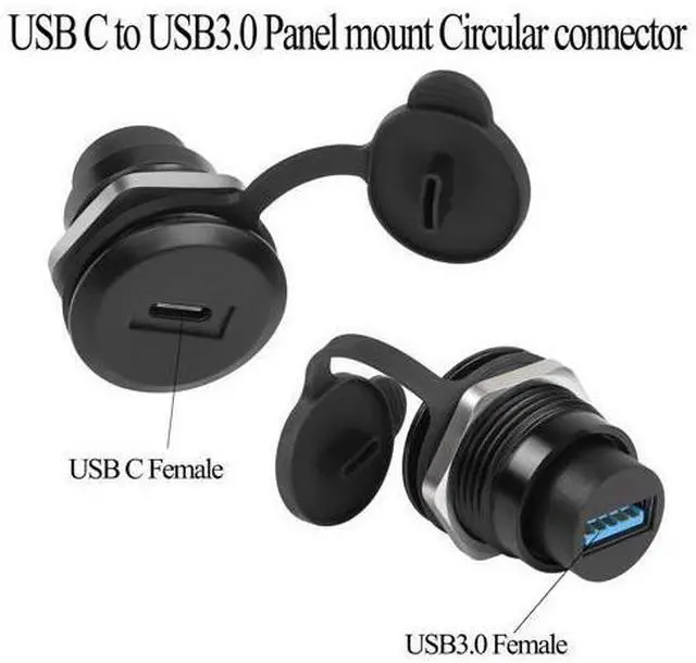 Alt view image 2 of 14 - Vszerda USB C to USB 3.0 Embedded Threaded Fixed Adapter 5Gbps USB C Female to USB 3.0 Female Panel Mount Round Connector with Waterproof Dust Cap