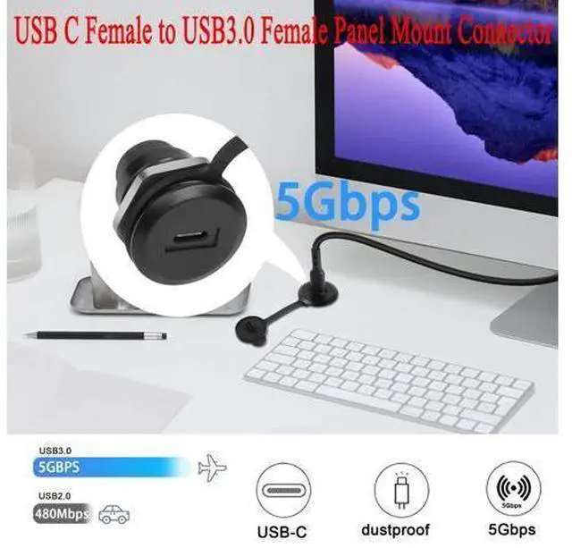 Alt view image 3 of 14 - Vszerda USB C to USB 3.0 Embedded Threaded Fixed Adapter 5Gbps USB C Female to USB 3.0 Female Panel Mount Round Connector with Waterproof Dust Cap