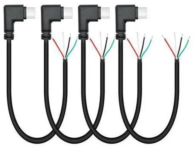 Main image of Vszerda 4Pcs 90 Degree USB C to 4 Pin Bare Wire Open End Cable 11inch, Right Angle USB Type C Male Plug 4 Pin Pigtail Power and Data 5V/2A, for USB Device Replacement Repair DIY Cable