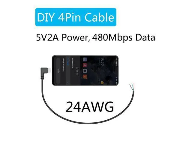 Alt view image 3 of 7 - Vszerda 4Pcs 90 Degree USB C to 4 Pin Bare Wire Open End Cable 11inch, Right Angle USB Type C Male Plug 4 Pin Pigtail Power and Data 5V/2A, for USB Device Replacement Repair DIY Cable
