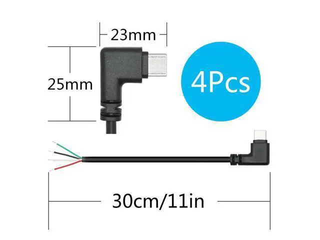 Alt view image 7 of 7 - Vszerda 4Pcs 90 Degree USB C to 4 Pin Bare Wire Open End Cable 11inch, Right Angle USB Type C Male Plug 4 Pin Pigtail Power and Data 5V/2A, for USB Device Replacement Repair DIY Cable