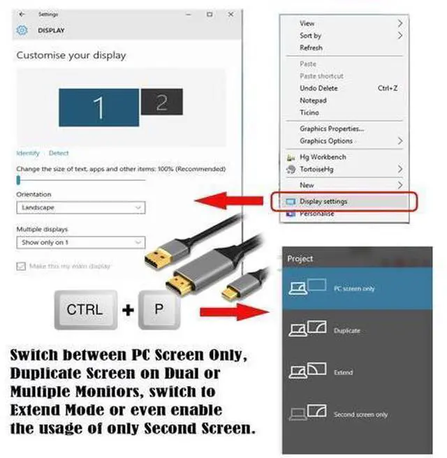Alt view image 3 of 14 - Vszerda Reversible HDMI to USB-C Cable 4K, HDMI 1.4 Source to USB 3.1 Type C Male HDTV Cord for for Laptop Monitor 1.8m