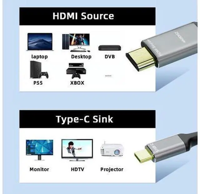 Alt view image 6 of 14 - Vszerda Reversible HDMI to USB-C Cable 4K, HDMI 1.4 Source to USB 3.1 Type C Male HDTV Cord for for Laptop Monitor 1.8m