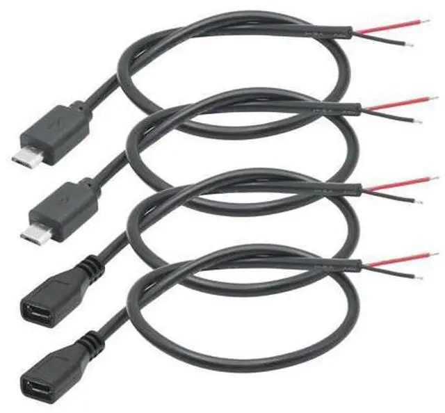Main image of Vszerda Short Micro USB Male & Female 2 Pin Bare Wire,30cm/11.8in Micro USB to Open End Pigtail Power Cable,Micro USB 22AWG 3A for Micro USB Equipment Installed or Replace Repair DIY Cable(4Pcs)