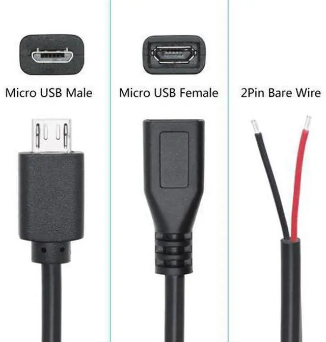 Alt view image 3 of 7 - Vszerda Short Micro USB Male & Female 2 Pin Bare Wire,30cm/11.8in Micro USB to Open End Pigtail Power Cable,Micro USB 22AWG 3A for Micro USB Equipment Installed or Replace Repair DIY Cable(4Pcs)