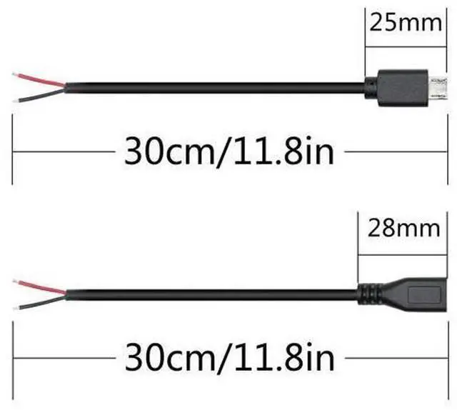 Alt view image 7 of 7 - Vszerda Short Micro USB Male & Female 2 Pin Bare Wire,30cm/11.8in Micro USB to Open End Pigtail Power Cable,Micro USB 22AWG 3A for Micro USB Equipment Installed or Replace Repair DIY Cable(4Pcs)
