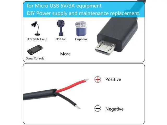 Alt view image 5 of 7 - Vszerda Short Micro USB Male 2 Pin Bare Wire,30cm/11.8in Micro USB to Open End Pigtail Power Cable Easy Soldering,Micro USB 22AWG 3A for Micro USB Equipment Installed or Replace Repair DIY Cable(4Pcs)
