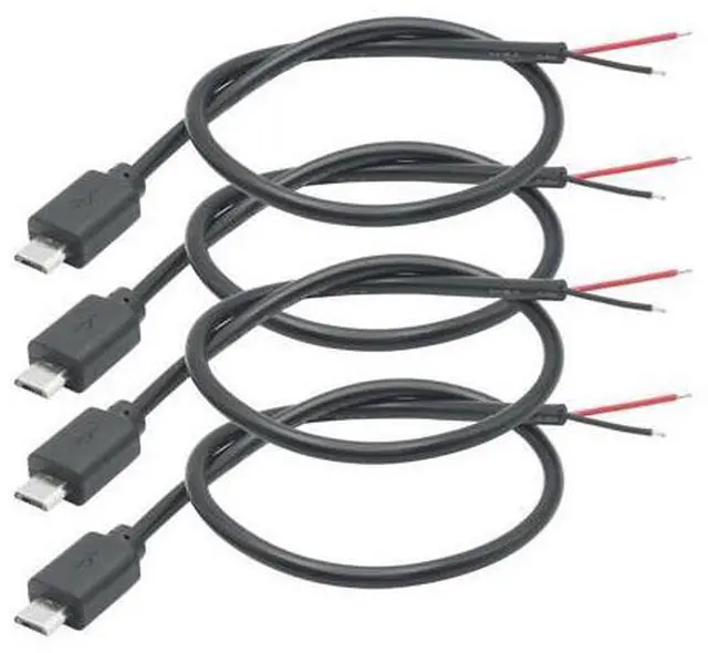 Main image of Vszerda Short Micro USB Male 2 Pin Bare Wire,30cm/11.8in Micro USB to Open End Pigtail Power Cable Easy Soldering,Micro USB 22AWG 3A for Micro USB Equipment Installed or Replace Repair DIY Cable(4Pcs)
