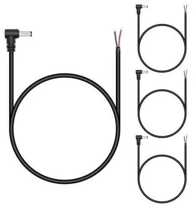 Main image of 4Pcs DC 5.5mm x 2.1mm Male Plug Power Pigtail Wire 0.5M/1.6FT,18AWG 90 Degree Right Angle DC5521 Male Plug Jack to 2 Pin Bare Wire Open End Power Cable,for DC Power Supply Cable Repair Replacement