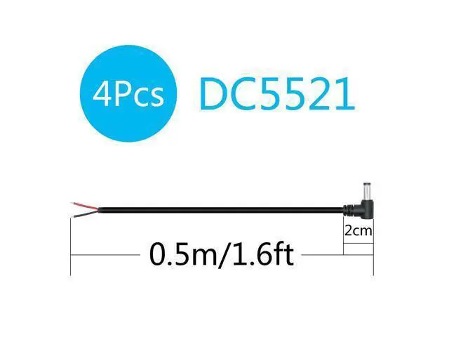 Alt view image 7 of 7 - 4Pcs DC 5.5mm x 2.1mm Male Plug Power Pigtail Wire 0.5M/1.6FT,18AWG 90 Degree Right Angle DC5521 Male Plug Jack to 2 Pin Bare Wire Open End Power Cable,for DC Power Supply Cable Repair Replacement