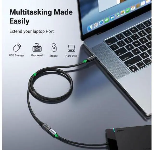 Alt view image 5 of 7 - UGREEN USB C Extension Cable, (3.3Ft/10Gbps/100W), USB C Extender Nylon Type C Male to Female Cord Charging&Transfer Compatible with PSVR2/Macbook/iPad Pro/Magsafe Charger/iPhone-Black