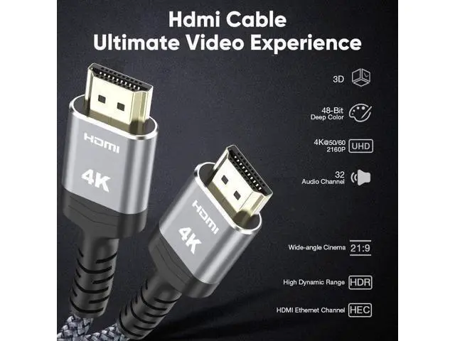 Alt view image 5 of 7 - Vszerda 20FT 4K HDR HDMI Cable, 18Gbps Braided Nylon, HDCP 2.2, ARC, 4K UHD, HD 1080p, 3D for Laptop, Monitor, PS3, PS4, Blu-ray, Netflix Projector