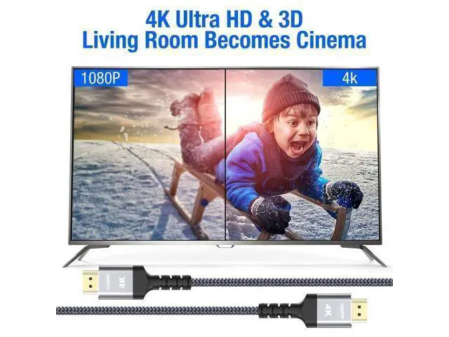Alt view image 4 of 7 - Vszerda 20FT 4K HDR HDMI Cable, 18Gbps Braided Nylon, HDCP 2.2, ARC, 4K UHD, HD 1080p, 3D for Laptop, Monitor, PS3, PS4, Blu-ray, Netflix Projector