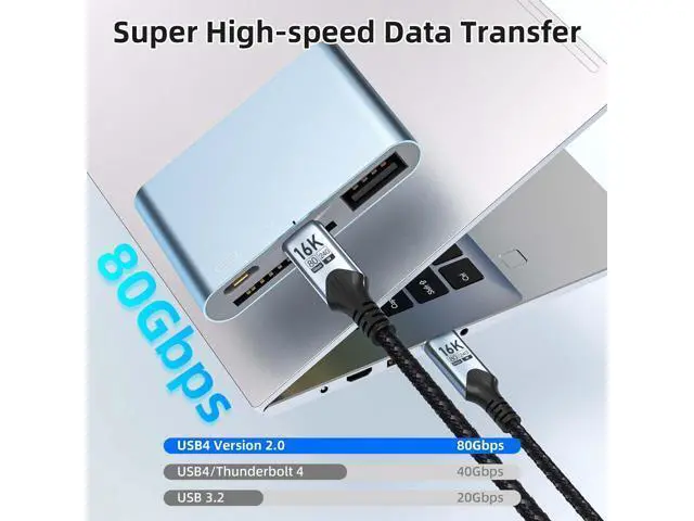 Alt view image 2 of 7 - Vszerda USB c to USB c 3.3FT/1M Compatible with Thunderbolt 5 Cable high Speed 80Gbps Data Transfer,16K/8K/4K Video,Braided Type c to Type c Charger Cord,240W PD Fast Charging for Thunderbolt 4/3