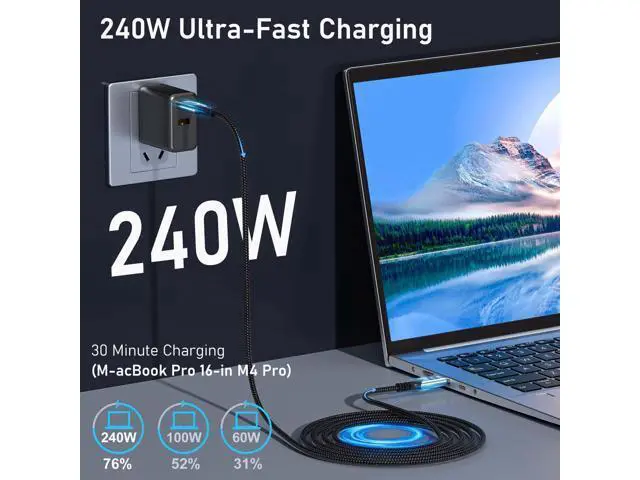 Alt view image 4 of 7 - Vszerda USB c to USB c 3.3FT/1M Compatible with Thunderbolt 5 Cable high Speed 80Gbps Data Transfer,16K/8K/4K Video,Braided Type c to Type c Charger Cord,240W PD Fast Charging for Thunderbolt 4/3