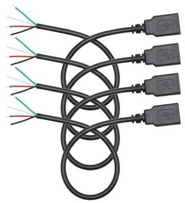 Main image of 4Pcs Short USB A Female to 4 Pin Bare Wire 11inch, 22AWG 5V/3A USB A Female Plug 4 Pin Pigtail Wire Open End Power and Data Cable, for USB Type A Equipment Installed or Replacement Repair DIY Cable