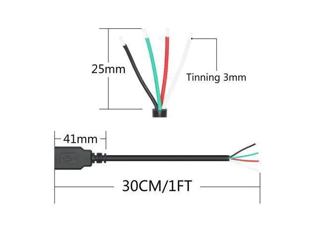 Alt view image 6 of 6 - 4Pcs Short USB A Female to 4 Pin Bare Wire 11inch, 22AWG 5V/3A USB A Female Plug 4 Pin Pigtail Wire Open End Power and Data Cable, for USB Type A Equipment Installed or Replacement Repair DIY Cable