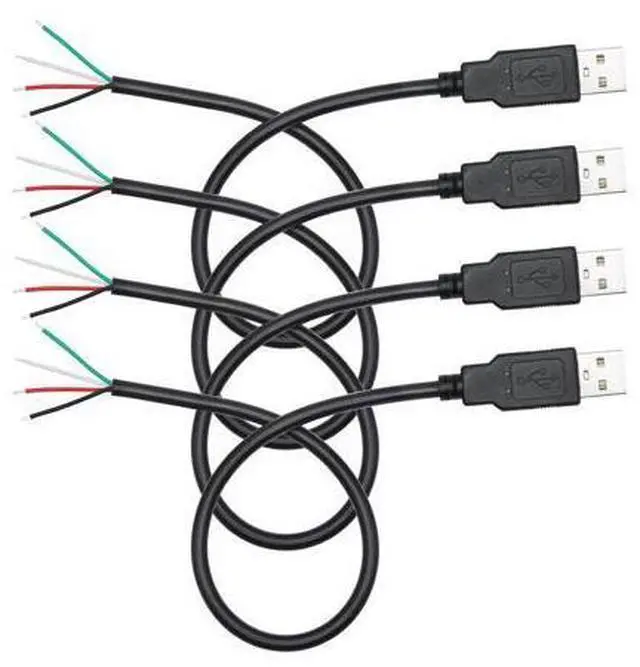 Main image of Vszerda 4Pcs Short USB A Male to 4 Pin Bare Wire 11inch, 22AWG 5V/3A USB A Male Plug 4 Pin Pigtail Wire Open End Power and Data Cable,for USB Type A Equipment Installed or Replacement Repair DIY Cable