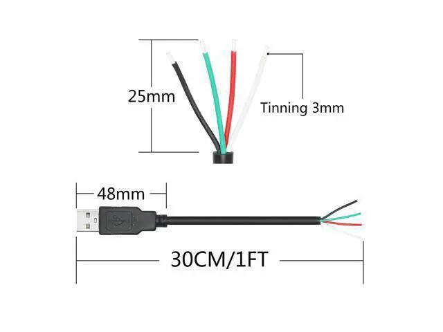 Alt view image 6 of 6 - Vszerda 4Pcs Short USB A Male to 4 Pin Bare Wire 11inch, 22AWG 5V/3A USB A Male Plug 4 Pin Pigtail Wire Open End Power and Data Cable,for USB Type A Equipment Installed or Replacement Repair DIY Cable
