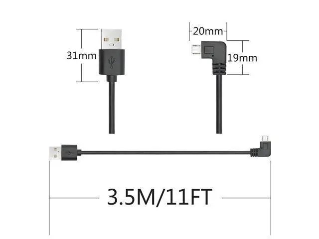 Alt view image 7 of 7 - Vszerda 11FT 90 Degree Micro USB Power Cable, Left Angle Micro USB Dash Cam Charging Cord, for Car Dash Cam, Phones and Other Devices Charging