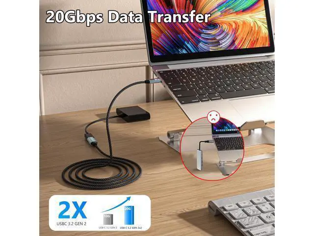 Alt view image 4 of 7 - Vszerda USB C Extension Cable 10FT, 20Gbps/240W USB3.2 Type C Extender Cord, 4K@60Hz Video Output Nylon Braided USB C Male to Female Extension Charging Cable Compatibility with Thunderbolt 4/3