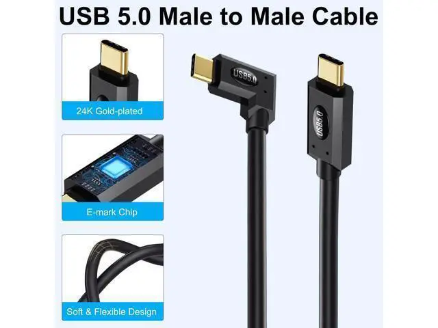 Alt view image 5 of 7 - Vszerda Right Angle USB C Cable 2ft, 80Gbps Right Angle Thunderbolt 5 Cable, 240W Power, Dual 8K Display, 120Gbps Bandwith, 90 Degree USB C Thunderbolt Cord, Compatible for MacBook,iPhone 16,SSD