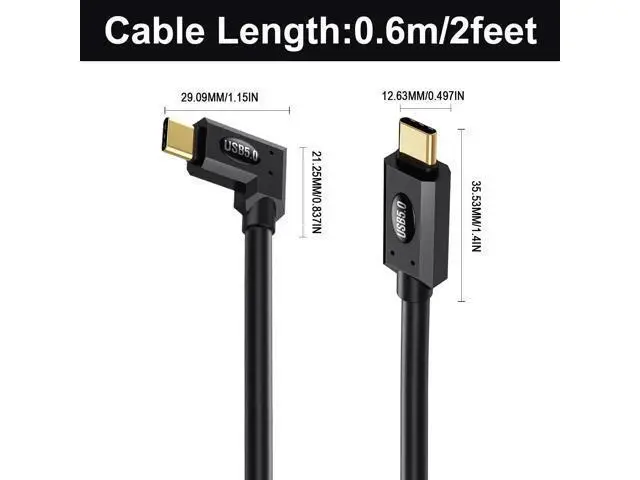 Alt view image 7 of 7 - Vszerda Right Angle USB C Cable 2ft, 80Gbps Right Angle Thunderbolt 5 Cable, 240W Power, Dual 8K Display, 120Gbps Bandwith, 90 Degree USB C Thunderbolt Cord, Compatible for MacBook,iPhone 16,SSD
