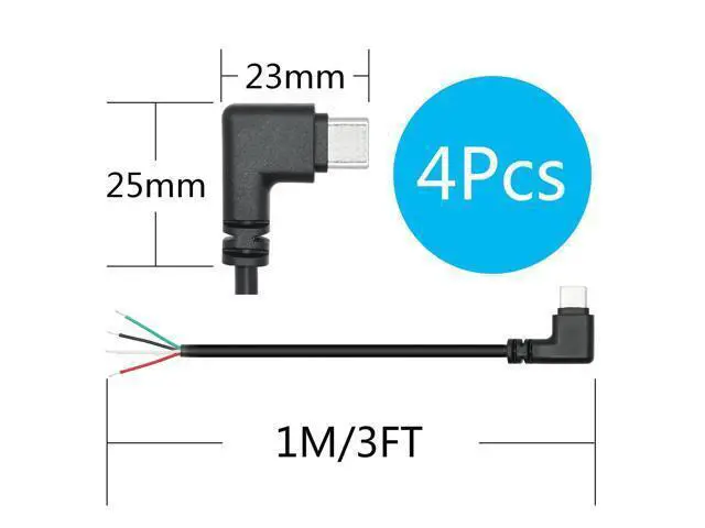 Alt view image 7 of 7 - Vszerda 4Pcs Right Angle USB C to 4 Pin Bare Wire Open End Wire 1M/3FT, 90 Degree USB Type C Male Plug 4 Pin Pigtail Power and Data Cable 5V/2A, for USB Type C Device Replacement Repair DIY Cable