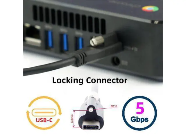 Alt view image 2 of 7 - Vszerda Screw Locking USB 3.1 Type-C to USB-C Cable 3.25A USB 3.0 Cord with Single Panel Mount Connector 10Gbps Data 65W PD Power for Laptop Tablet 3.94FT/1.2M