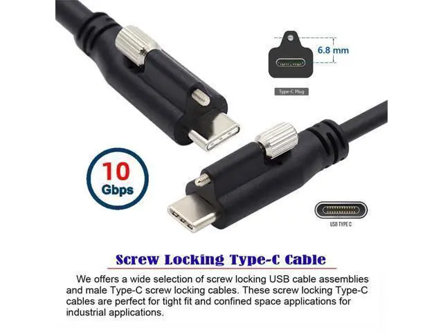 Alt view image 4 of 7 - Vszerda Screw Locking USB 3.1 Type-C to USB-C Cable 3.25A USB 3.0 Cord with Single Panel Mount Connector 10Gbps Data 65W PD Power for Laptop Tablet 3.94FT/1.2M