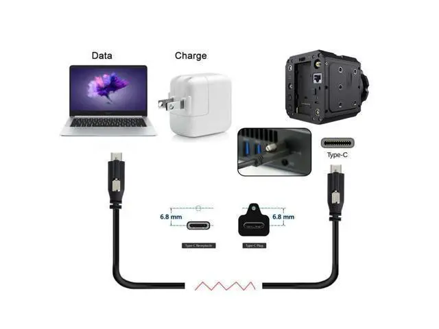 Alt view image 6 of 7 - Vszerda Screw Locking USB 3.1 Type-C to USB-C Cable 3.25A USB 3.0 Cord with Single Panel Mount Connector 10Gbps Data 65W PD Power for Laptop Tablet 3.94FT/1.2M