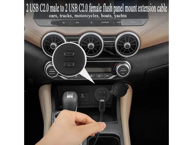 Alt view image 3 of 6 - Vszerda 2 USB C Threaded Flush Mount Waterproof Cable Dual USB C 2.0 Male to Female Car Dash Mount Extension Cable for Car Boat Truck Yacht Motorcycle 1m/3.3ft