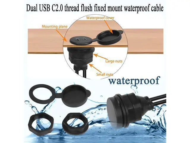 Alt view image 4 of 6 - Vszerda 2 USB C Threaded Flush Mount Waterproof Cable Dual USB C 2.0 Male to Female Car Dash Mount Extension Cable for Car Boat Truck Yacht Motorcycle 1m/3.3ft