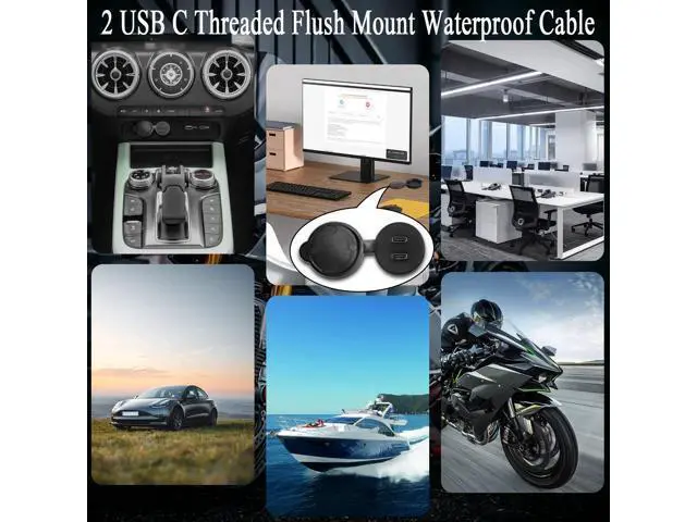 Alt view image 5 of 6 - Vszerda 2 USB C Threaded Flush Mount Waterproof Cable Dual USB C 2.0 Male to Female Car Dash Mount Extension Cable for Car Boat Truck Yacht Motorcycle 1m/3.3ft