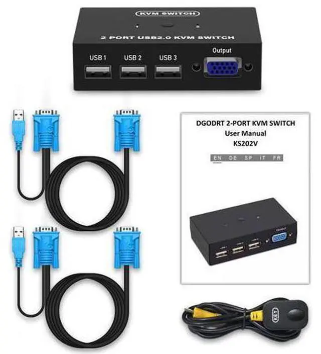 Alt view image 4 of 6 - Vszerda USB VGA KVM Switch for 2 PC Sharing 1 Video Monitor and 3 USB Devices, Keyboard Mouse Scanner Printer, for Laptop PC Windows Mac OS System