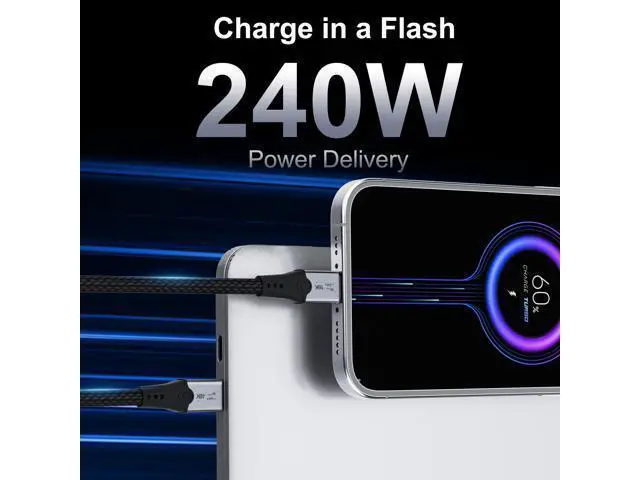 Alt view image 5 of 7 - Vszerda 5FT USB-C to USB-C Monitor Cable - 80 Gbps Data Transfer, Supports 16K/Dual8K HD Display, 240W Charging, Compatible with Thunderbolt 5/4/3