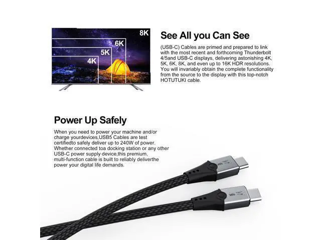 Alt view image 3 of 7 - Vszerda 5FT USB-C to USB-C Monitor Cable - 80 Gbps Data Transfer, Supports 16K/Dual8K HD Display, 240W Charging, Compatible with Thunderbolt 5/4/3