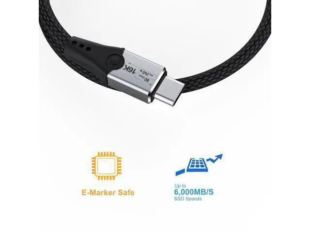 Alt view image 7 of 7 - Vszerda 5FT USB-C to USB-C Monitor Cable - 80 Gbps Data Transfer, Supports 16K/Dual8K HD Display, 240W Charging, Compatible with Thunderbolt 5/4/3